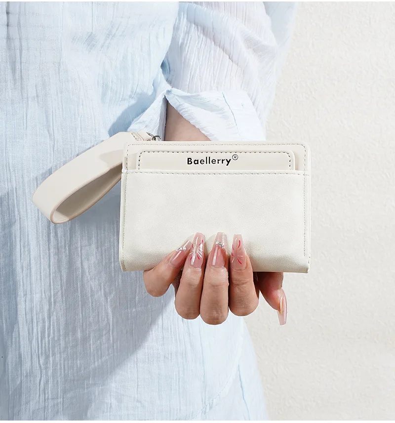 Baellerry Einfache Damen-Kurzbörse mit Reißverschluss-Münzfach und Mehreren Kartenfächern aus Mattiertem PU-Leder mit Handschlaufe – Detail 22