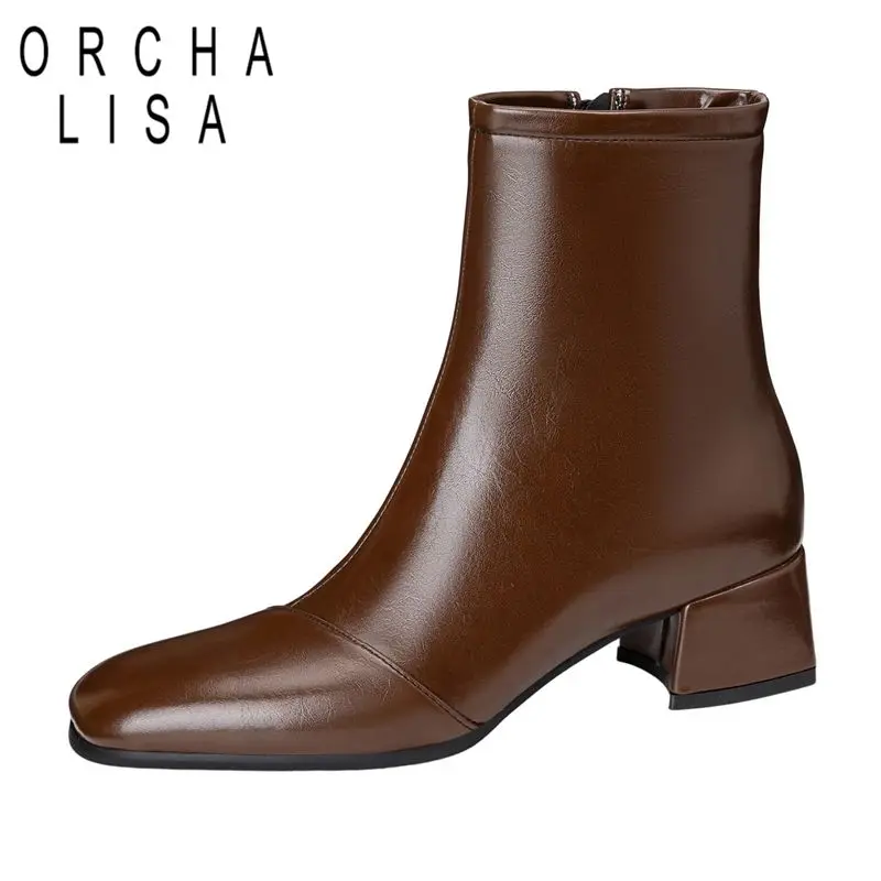 

ORCHA LISA Роскошные женские ботильоны с круглым носком на массивном каблуке 4,5 см на молнии, большой размер 43 44 45 46, модные повседневные женские зимние ботильоны