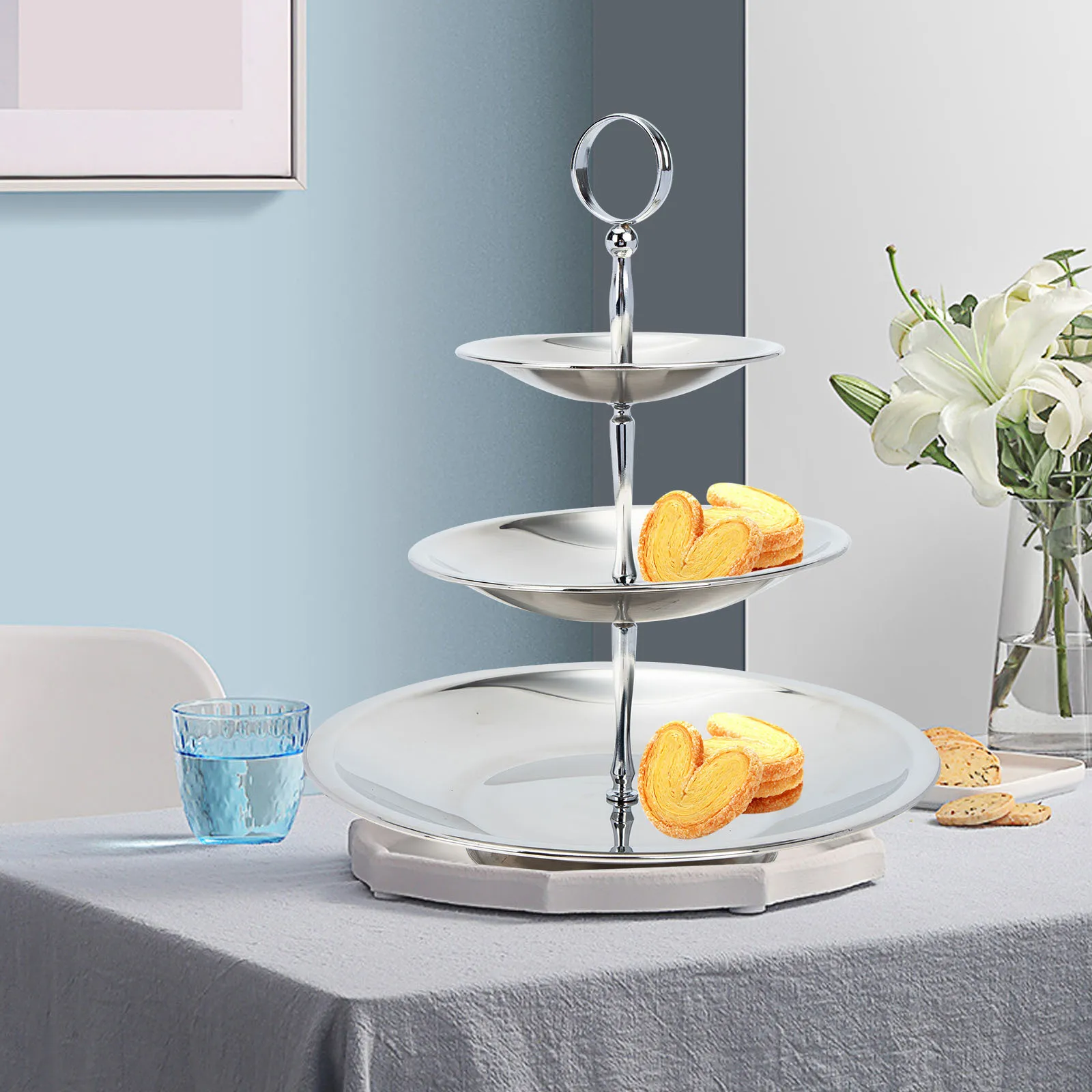 

3 Tier Decorative Fruit Tray Versatile Detachable Snack Plate for Home Office Party Picnic Multi-Purpose Display Stand