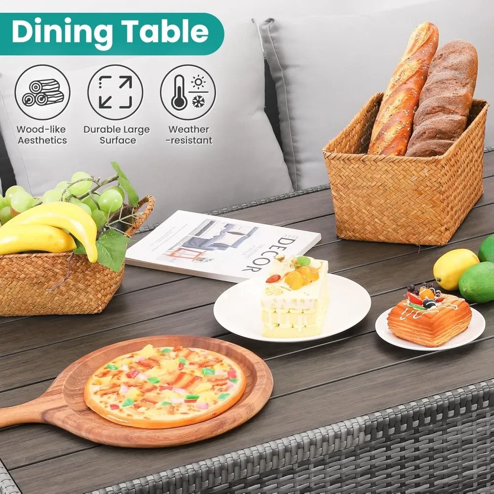 Muebles de Patio al aire libre con mesa de comedor y silla, juego de conversación con otomana, para sofá Incluye funda antipolvo, 7 piezas