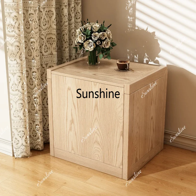 All solid wood bedside table, small hidden compartment, multi-pump storage, light luxury storage