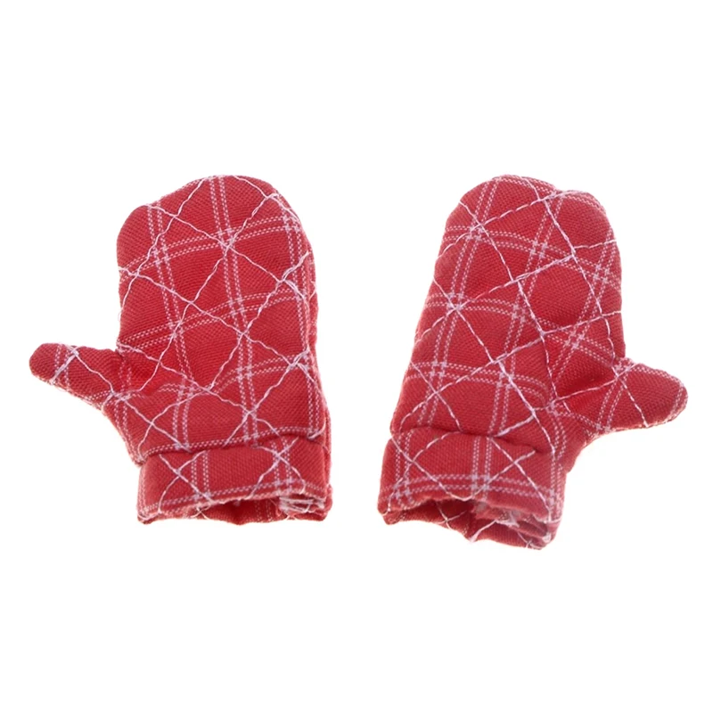 1Pair Dollhouse Miniature Baking Gloves Model Doll Home Kitchen Cooking Gloves For Dolls House Decor Accessories