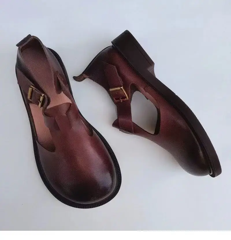 Careaymade-Genuine leather big size shoes retro British style ugly cute women\'s shoes soft sole original handmade single shoes
