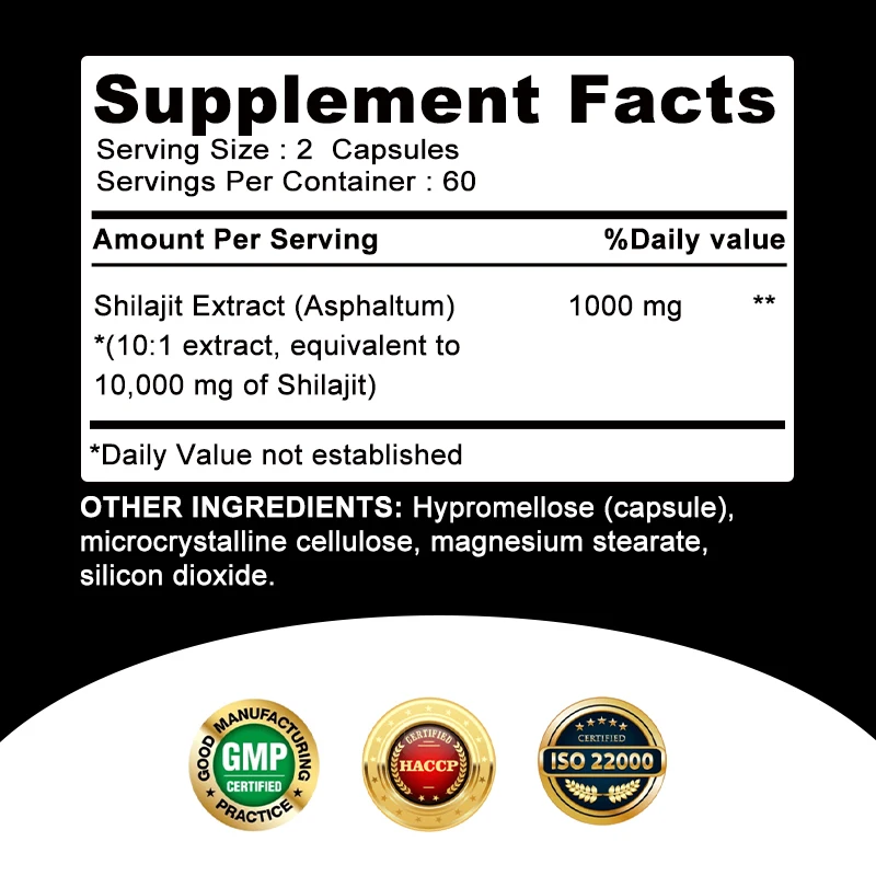 Pure Himalayan Genuine Shilaijt Resin Capsules Formulated with 20% Fulvic Acid - 10:1 Extract 10,000 Mg Extra Strength