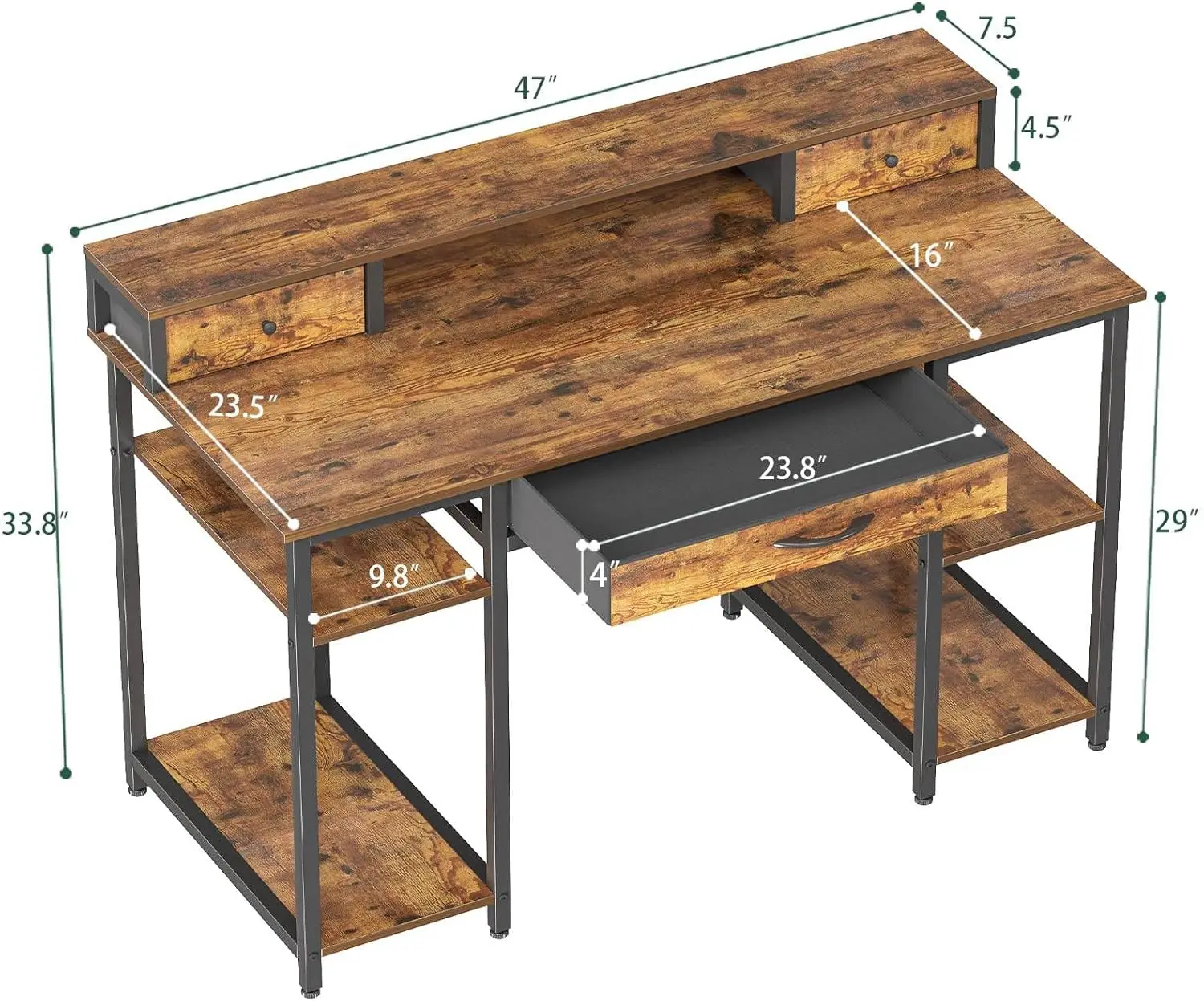 Multifunctional Computer Desk with Monitor Shelf, Professional Dual Tiers Writing Desk,Storage - Sturdy Home Office Desk, Brown