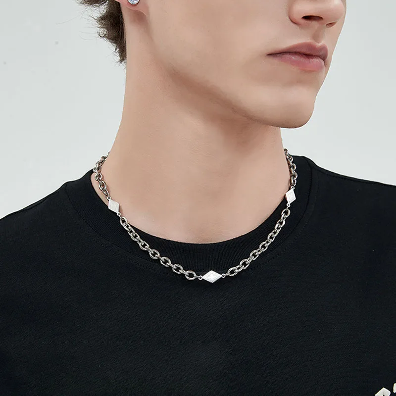 Korean Style Stainless Steel Necklace Men  Women Hip Hop Neck Jewelry Geometric Rhombic Star Steel Neck Chains Collar Necklace