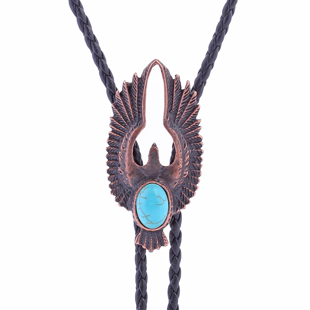 Bolo tie New Retro Shirt Chain Blue stone Flying Wings Bollow Collar Leather Necklace Long tie Pendant