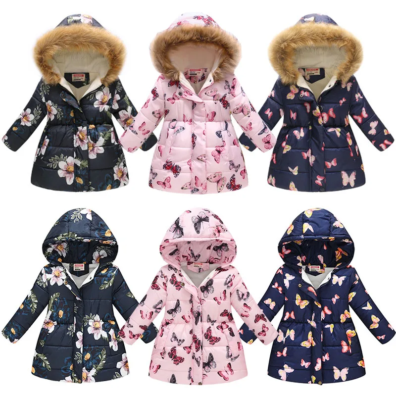 Winter Baby Girls Cartoon Printed long Jacket Kids Keep Warm Thick Leopard Parkas Coats Children Girls Outerwear Girls Clothes