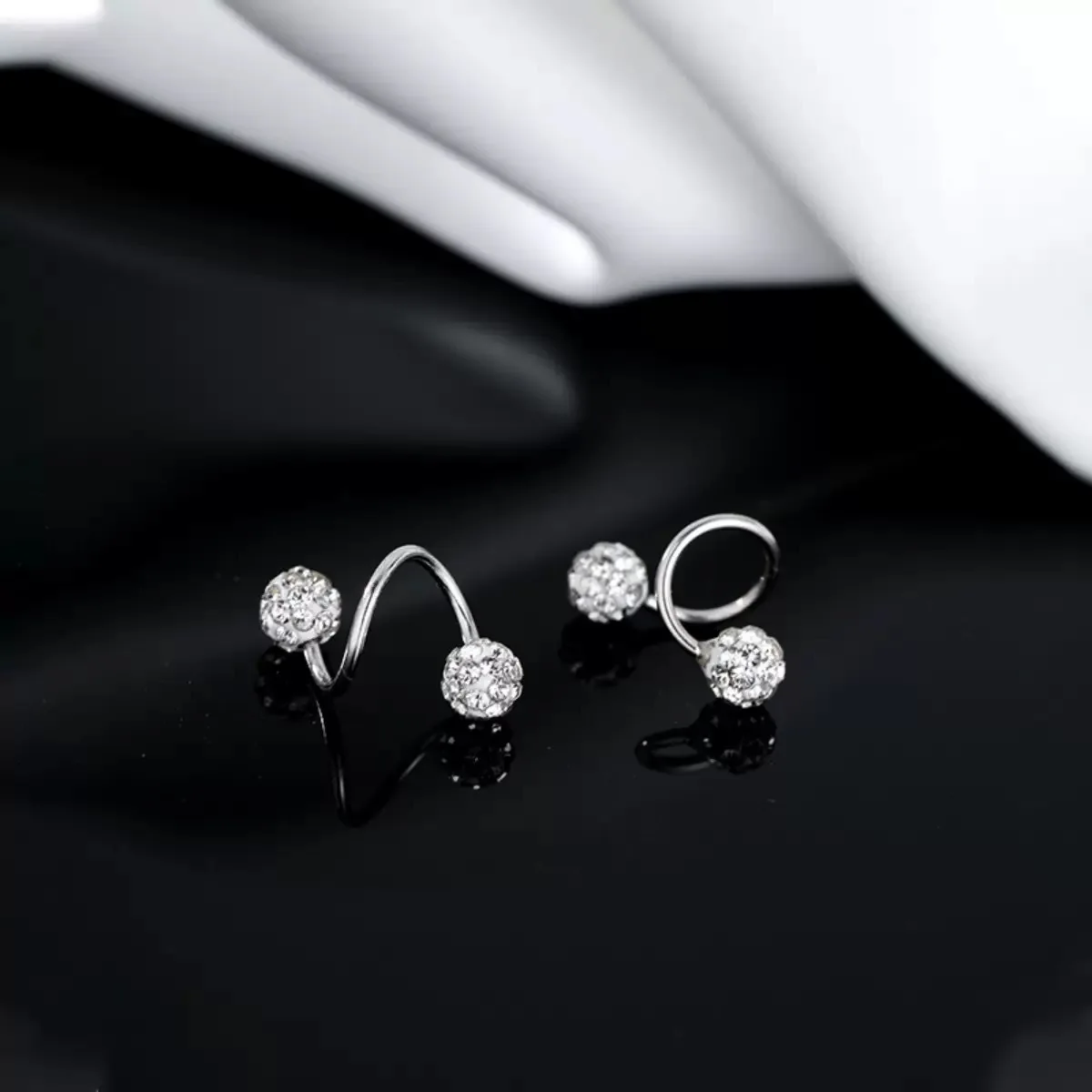 Luxurious Stainless Steel Spherical Zircon Earrings With Personalized Spiral S-Shaped Earrings For Women's Daily Jewelry Wear