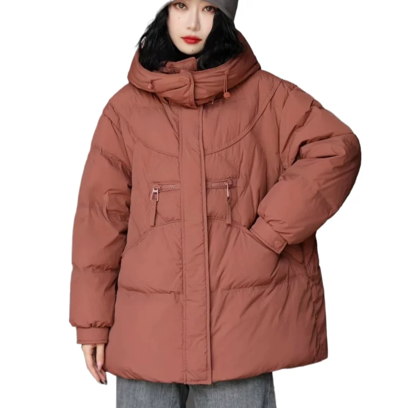 여성용 중간 길이 다운 겨울 신상 패션 출퇴근용 후드 재킷 - 다용도 오버사이즈 두꺼운 루즈 코트 - 트렌디