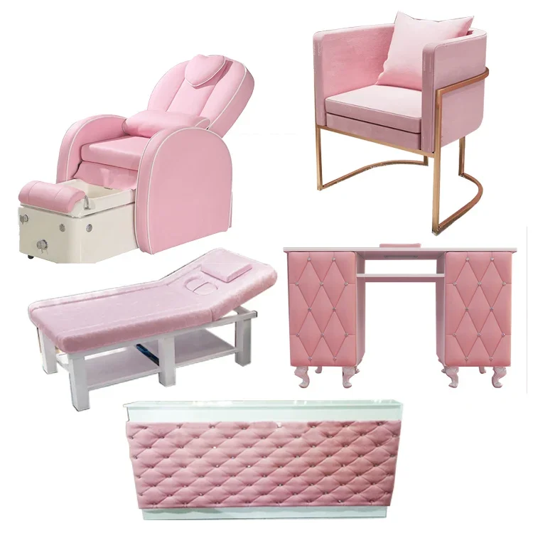 wholesale sets pink hairdressing beauty salon furniture and equipment shampoo chair styling chair set