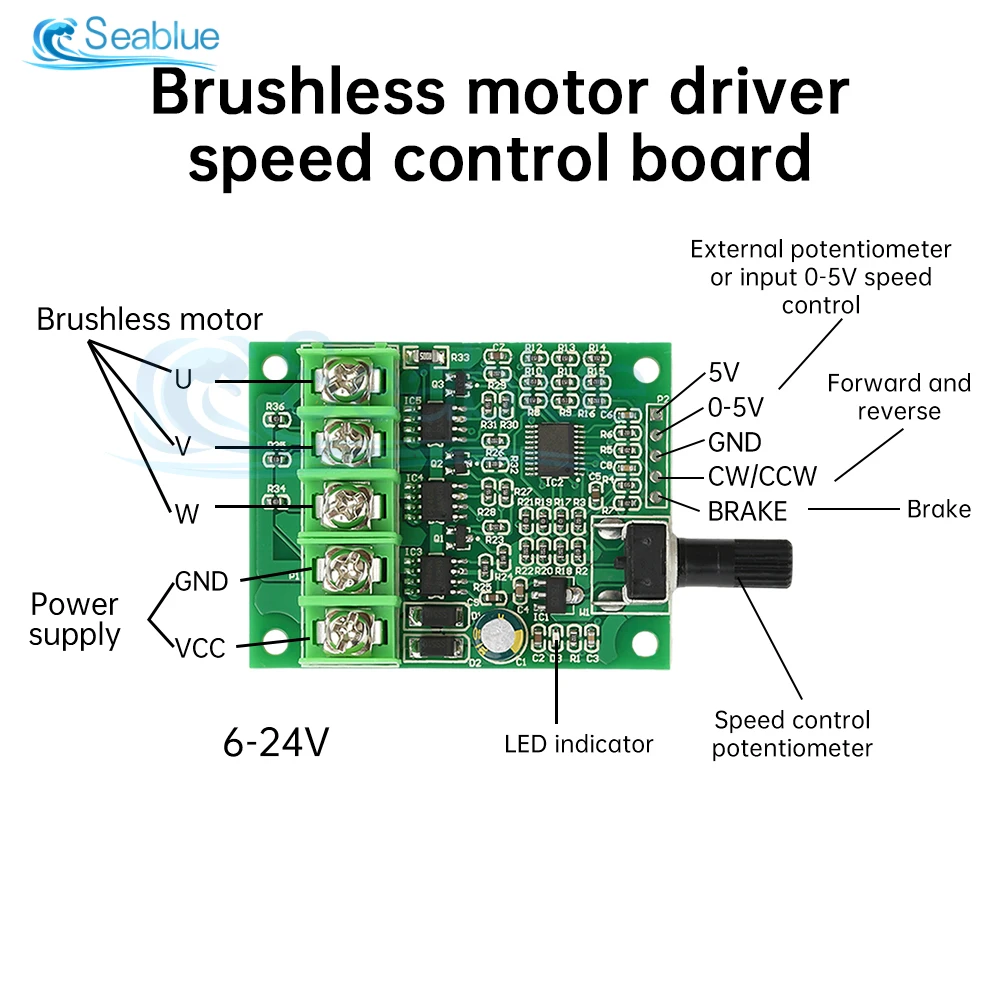 6V-24V 3A Brushless DC Motor Driver Controller Board with Reverse Voltage Over Current Protection for Hard Drive Motor 3 Wire