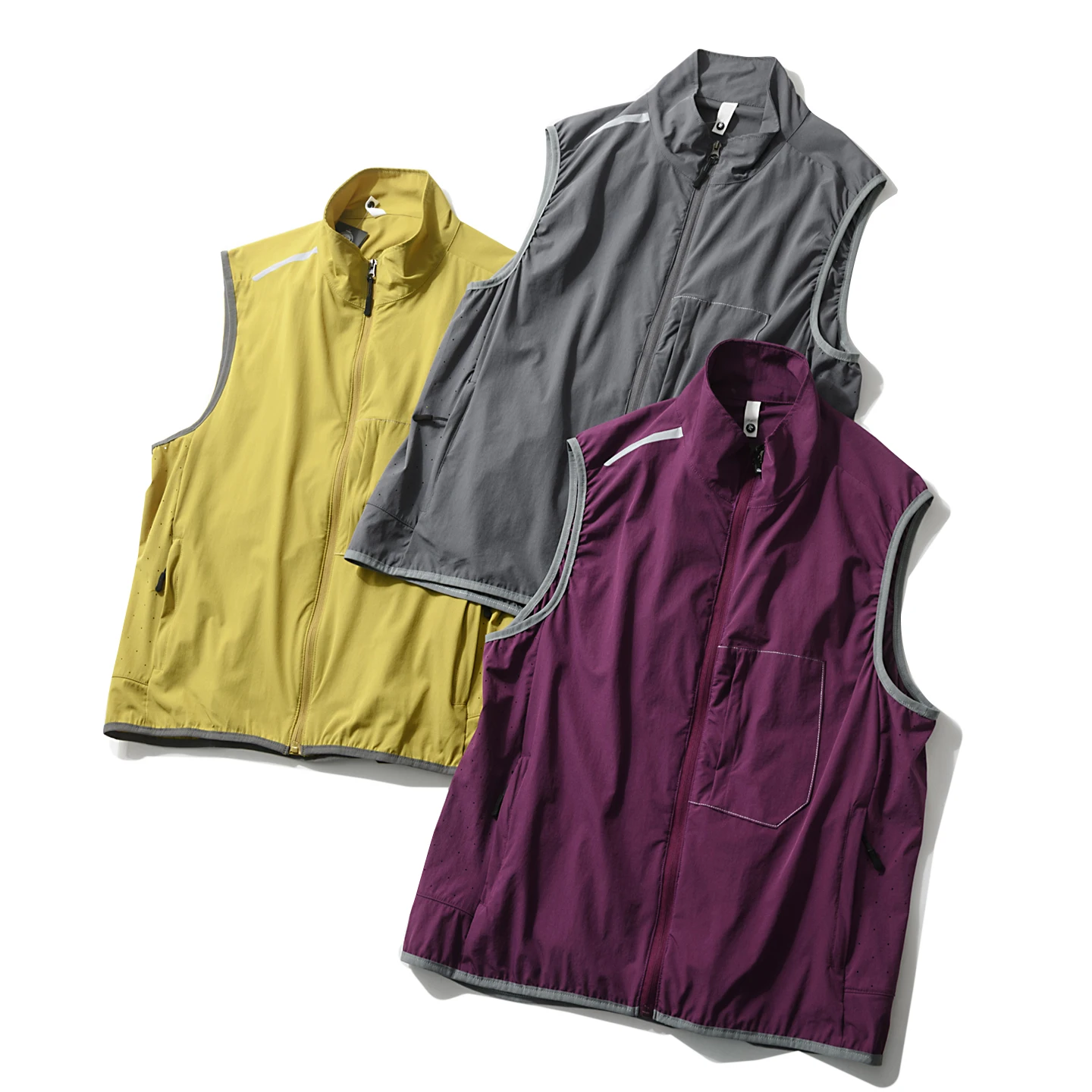 Reflective Design Outdoor Sports Vest Men's Breathable Quick Dry Laser Perforated V-Neck Zipper Closure Cycling Series