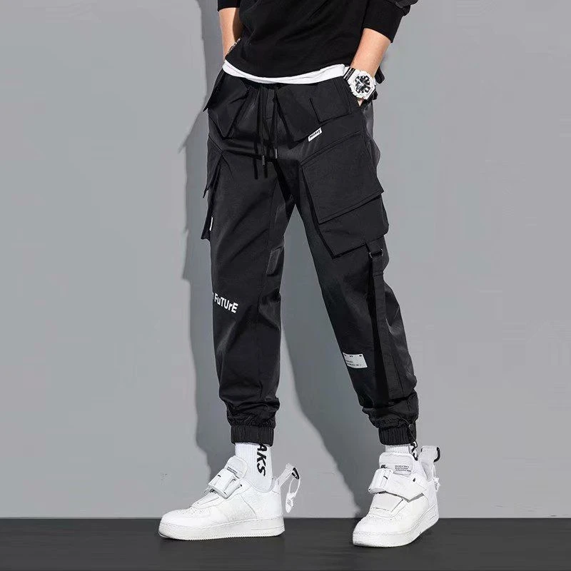 Trousers Man Hip Hop Autumn Cargo Pants for Men Stacked Laser Black Big Size Techwear Harajuku Loose Oversize Emo Regular Fit