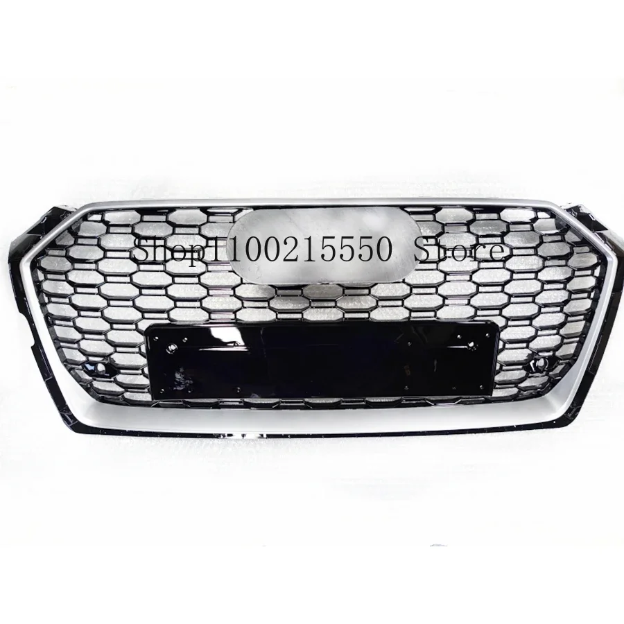 

For RS5 Style Front Sport Hex Mesh Honeycomb Hood Grill Silver Frame Black Grill for Audi A5/S5 B9 2017-2020 Car Accessories