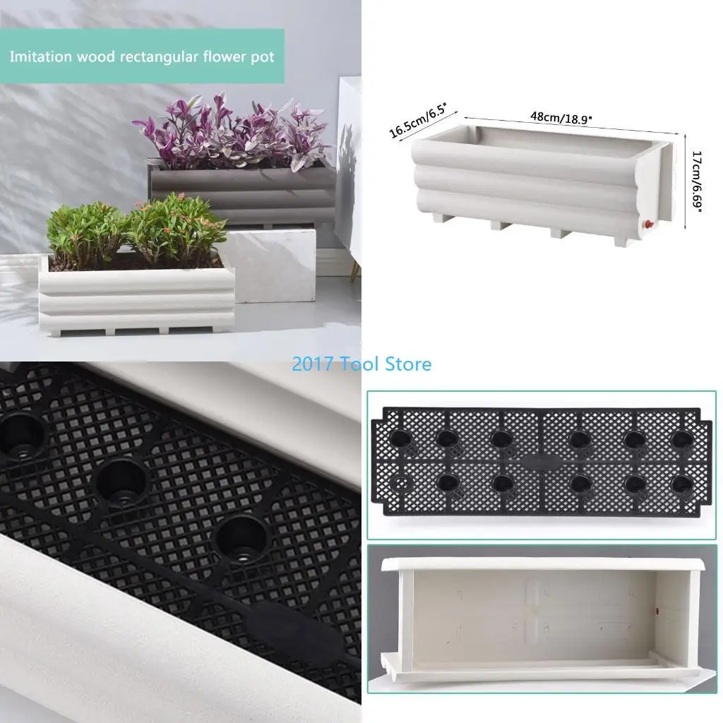 

K92A Rectangle Flower Pot Planter Imitation Garden Box for Cactus Plants Herbs Flowers Indoor Outdoor Decoration