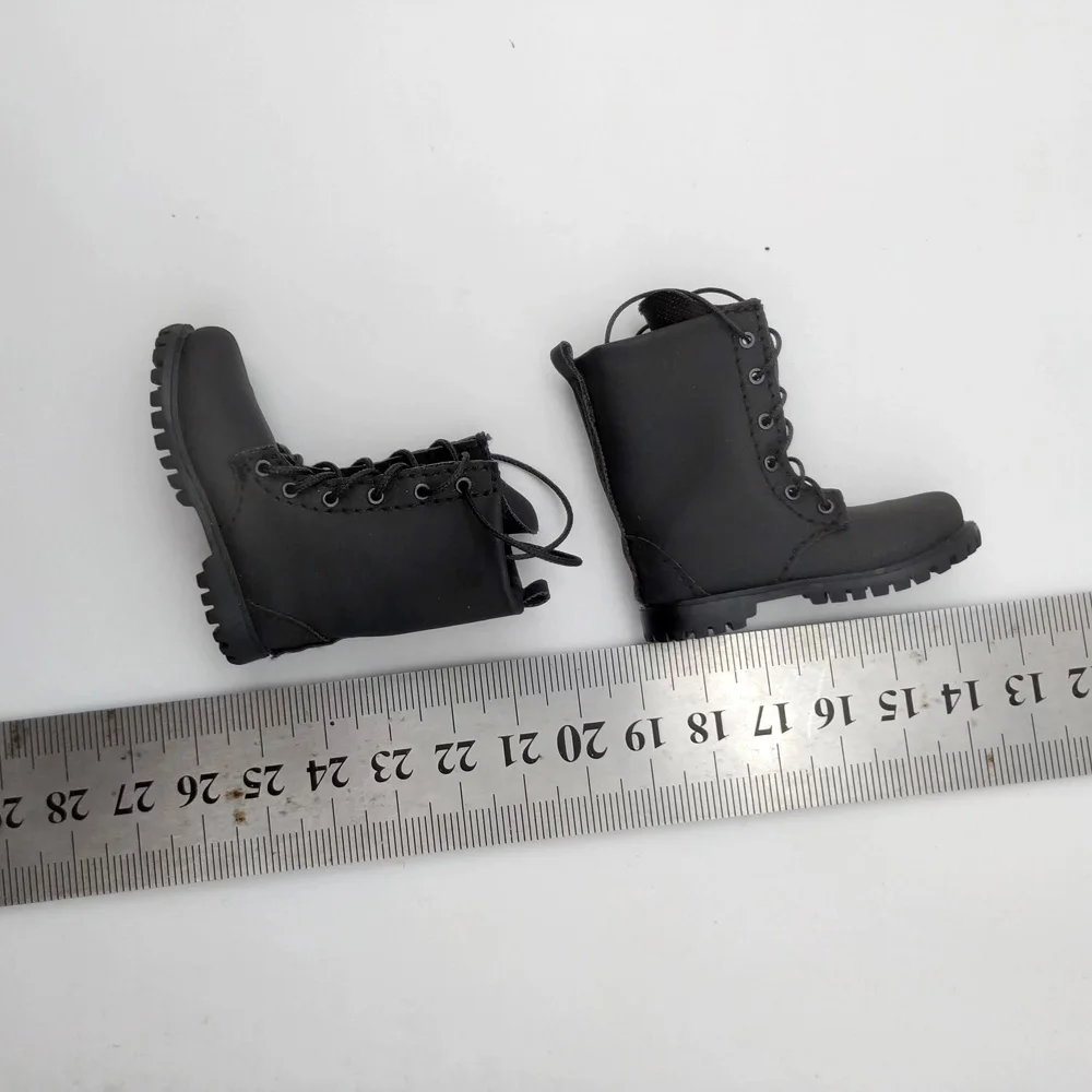 Male Solider Black Combat Boots 1/6 Scale Matte Leather Solid Shoes Model for 12in Detachabe Feet Doll Action Figure Toy