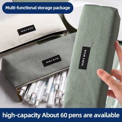 2 Style Canvas Smooth Zipper Design Pen Bag Large Capacity Simple Ins Stationery Box Waterproof Dirty Resistance
