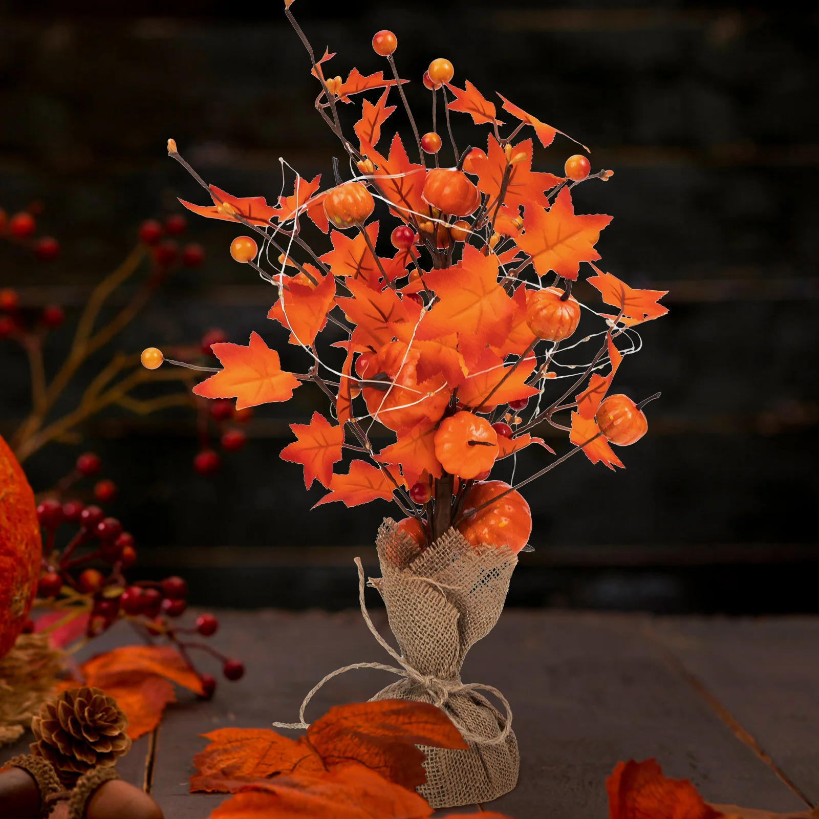 شجرة صناعية مضاءة بمناظر طبيعية من خشب القيقب لديكور العطلة، مصباح عيد الشكر، مصباح فرعي على طراز المزرعة الريفية #1