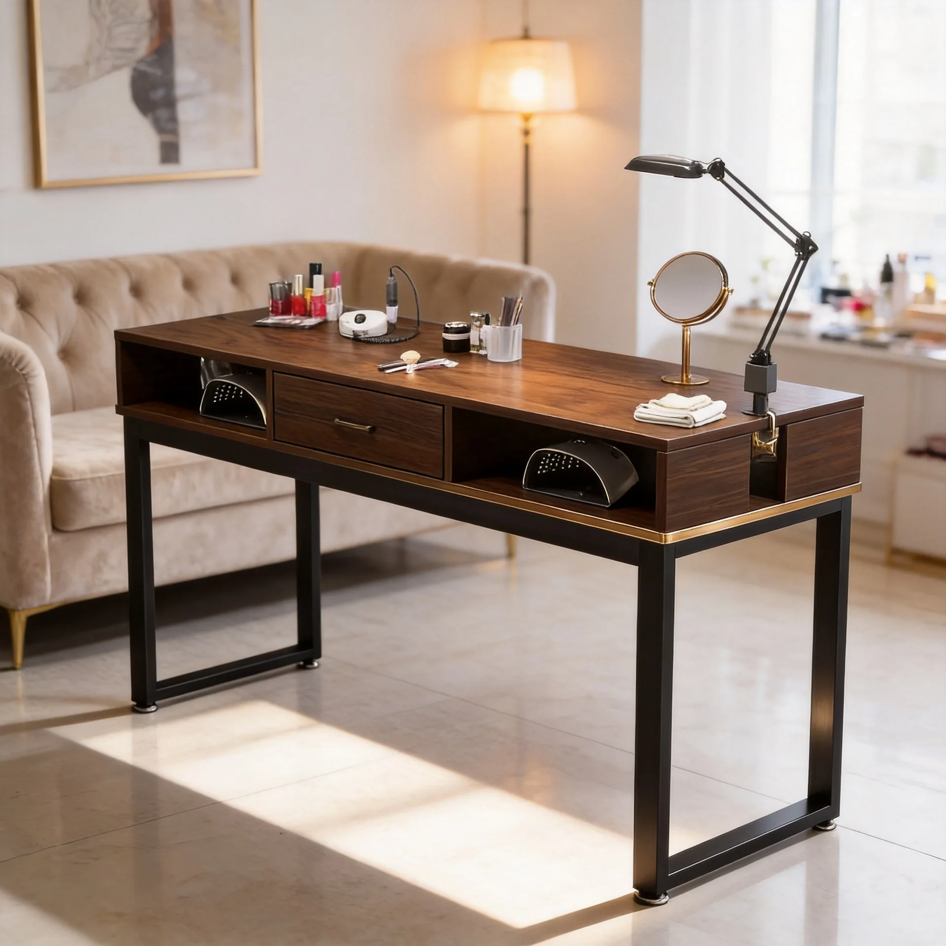 Yjq manicure table American retro thickened and widened double manicure shop simple modern table