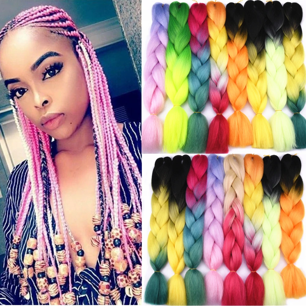 

Synthetic Hair Jumbo Crochet Braids Hair 1 pack Black Ombre Braiding Hair Brown Purple Blue Rainbow Color Full Star for Women