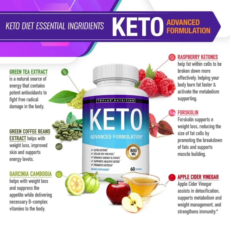 Keto Capsules Ketosis Supplement Ketones for Weight Management, Desire, Energy, Fat Burning, Lean Belly, Muscle 60 Capsules