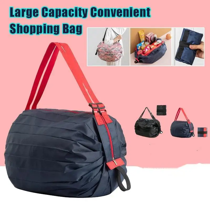 Foldable Large Grocery Shopping Bag Ultra Light Portable Reusable One Shoulder Tote for Travel Picnic Daily Home Use