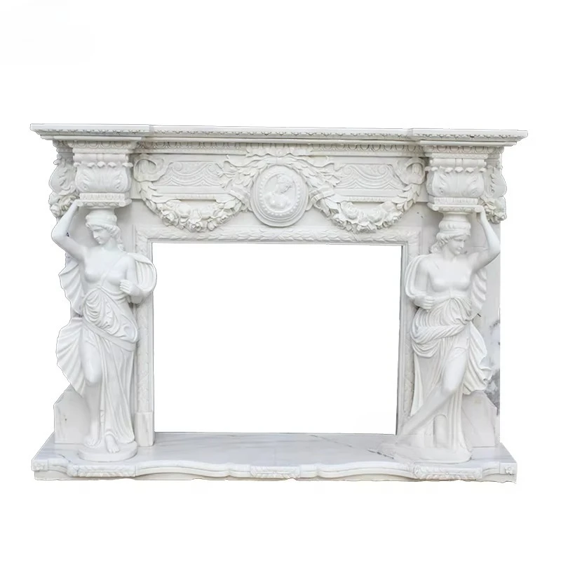Elegant European Style Natural Marble Fireplace with Decorative Design  L007