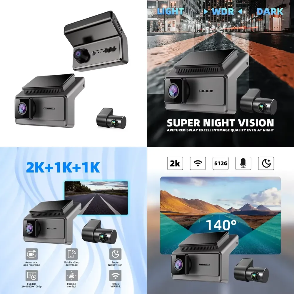 High Quality Wide Angle 140°+110°+120° 2K+1080p+1080p 3 Lens Dashcam Multi Car Black Box with for Senior Agent