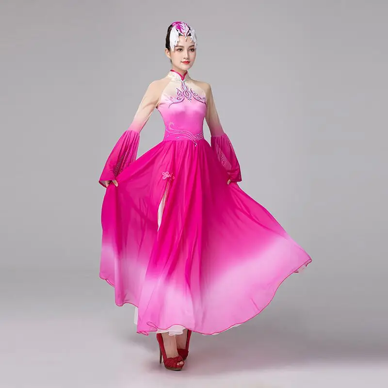 Pink Dress Flower Dance For Women Wedding Dance Performance Long Sleeve Classic Dress Styles In Fashion With Headwear