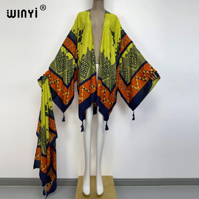 WINYI 2022 ameryka lato kobiety Cardigan stitch szata koktajl sexy Boho Maxi afryki wakacje rękaw w kształcie skrzydła nietoperza jedwabny szlafrok