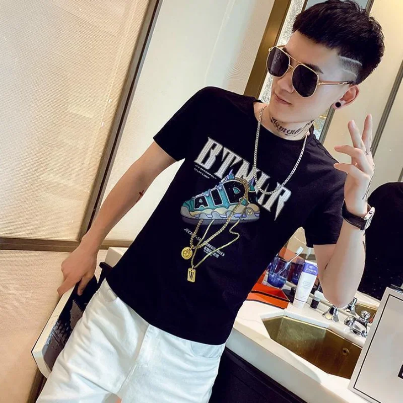 Men's T-shirt Slim Fit Clothes Watercolor Male Tee Shirts Graphic Top Print Rock Hip Hop Streetwear Aesthetic High Quality Xl