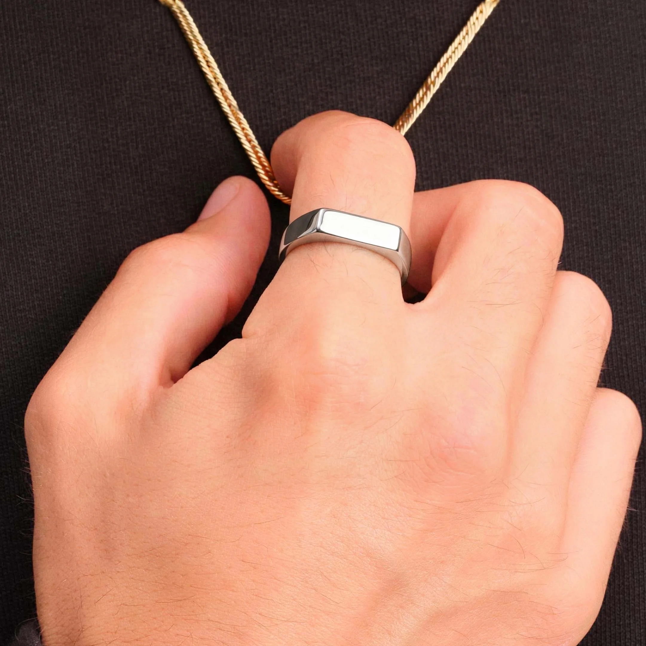 316L Stainless Steel Flat Bar Ring, Minimalist Rectangular Top Band, Waterproof Hip Hop Jewelry Gold Silver Size 5 6