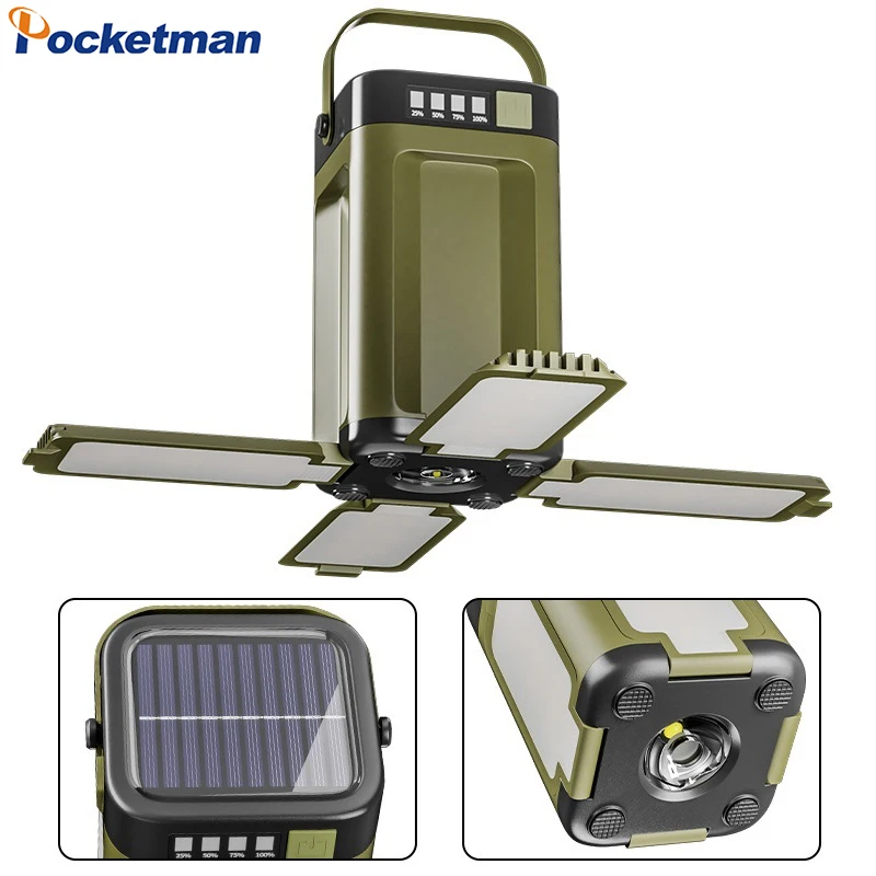 Foldable Solar Camping Lantern Type‑C USB Charging Waterproof Portable Tent Light for Outdoor Hiking Emergency