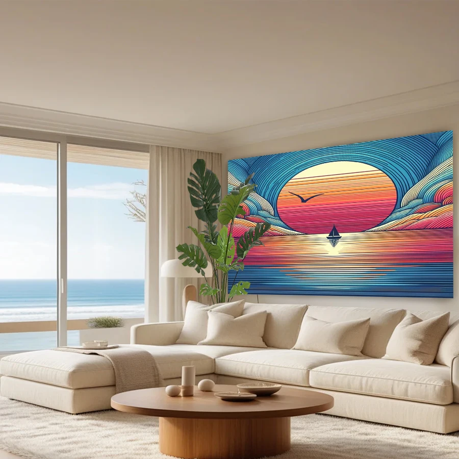 1PC Digital Print Tapestry Wall Hanging, Colorful Sunset Ocean Waves Beach View, Coastal Seascape Nature Wall Art Decor