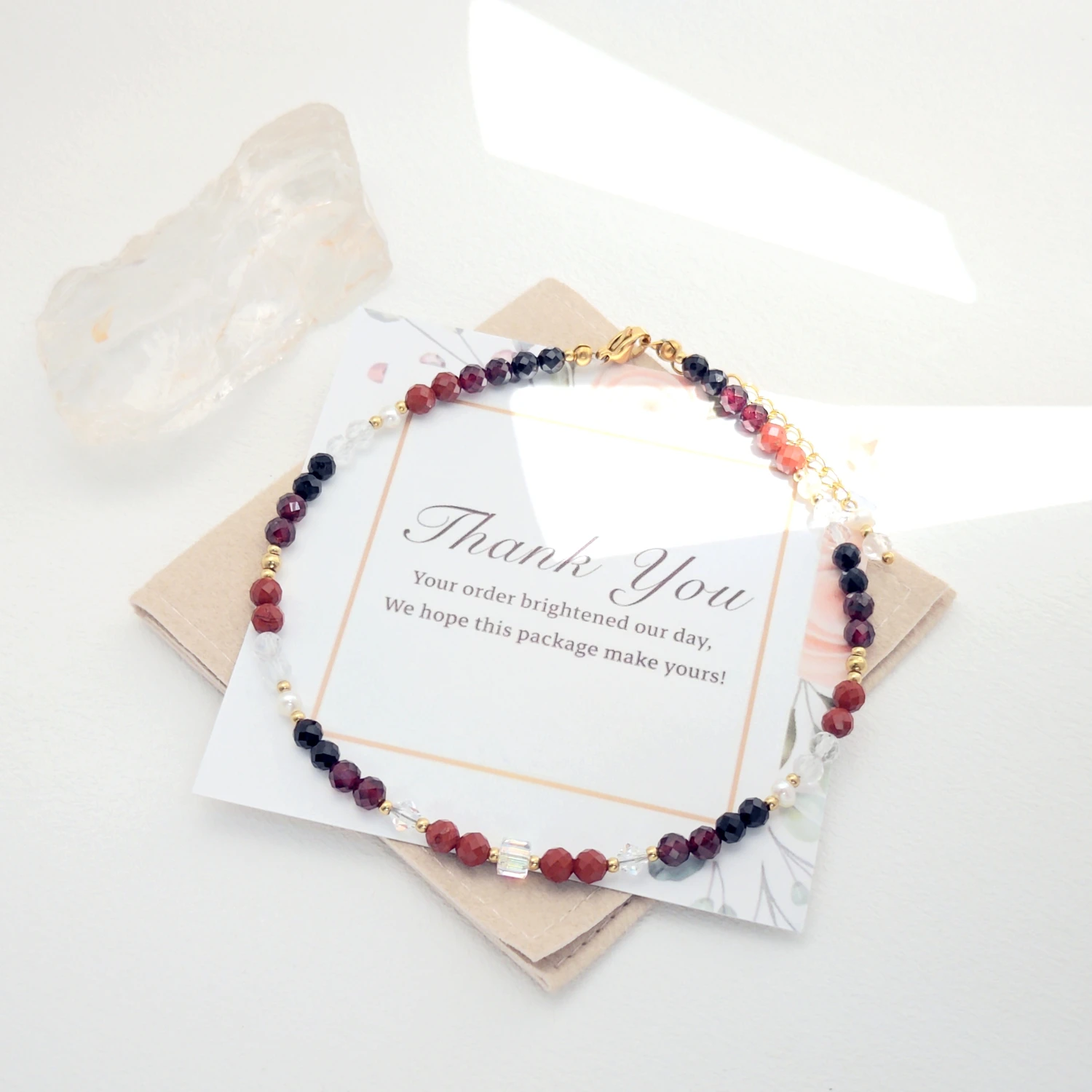 

Lii Ji Black Spinel Red Jasper Garnet Clear Quartz 4mm Crystal Beaded Anklet 25+4cm Handmade Bohe Fashion Jewelry For Female