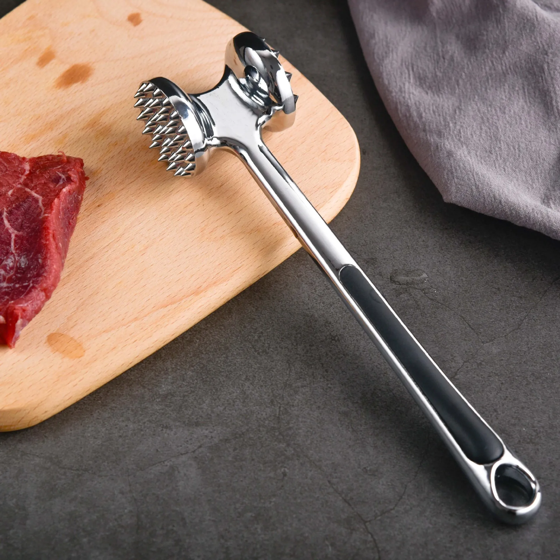 Hot Selling Kitchen Gadget Zinc Alloy Double-sided Meat Hammer Stainless Steel Meat Tender Hammer
