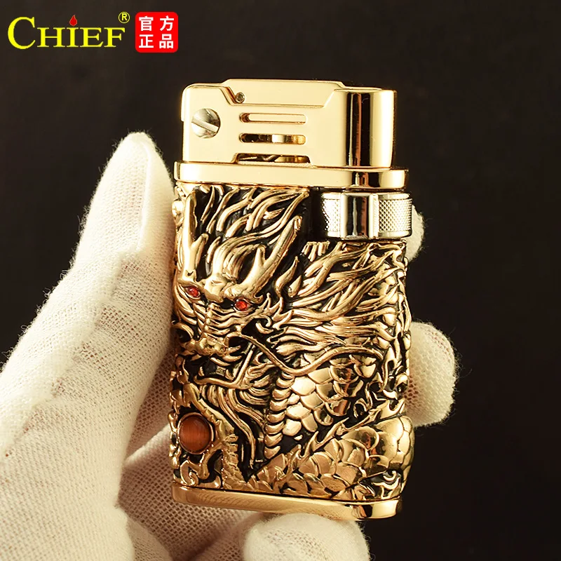 Luxury 3D Dragon Carving Lighter Cap ejection ignition Kerosene Lighters Gasoline Lighters Windproof Men Smoking Lighter Gift