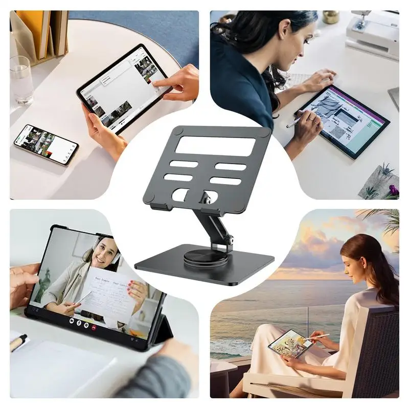 Table Stand Adjustable Tablet Holder Desktop Stand Dock Holder 360 Degree Rotating Portable Monitor Stand Non-Slip Foldable
