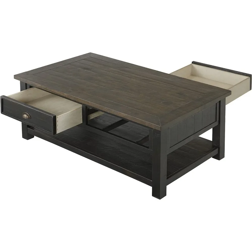 Coffee Table Solid Wood, Black with Brown Top，19\