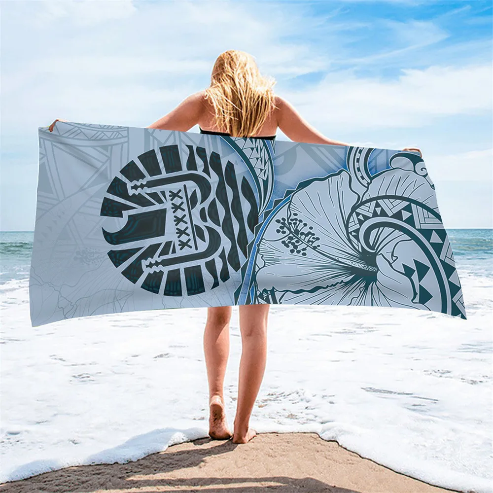 Color Polynesian Tribal Hibiscus Flower Beach Towel Soft Sand Free Quick Dry Lady Men Women Kids Bath Shower Sport Travel Towels