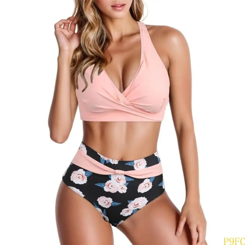 P9FC Ladies High Waist Tummy Controlled Bathing Suit Back Swimwears