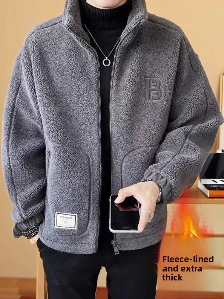 

Мужская хлопковая куртка на подкладке Thiened Fce, бархатная повседневная верхняя одежда ягненка, осень-зима, модное городское пальто с воротником-стойкой