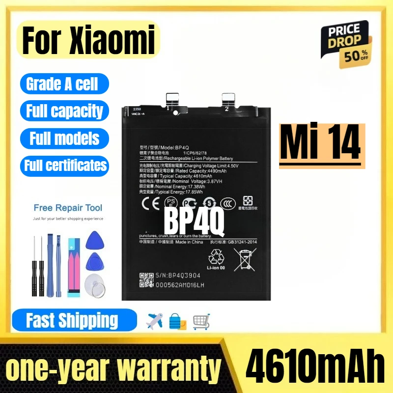 

BP4Q for Xiaomi Mi 14 Mobile Phone Battery High Quality High Capacity Battery Replacement Bateria Grade A Cell with Tools