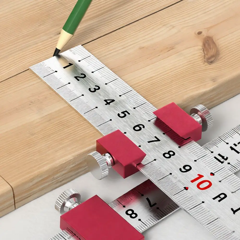 Premium Steel Ruler Positioning Block Aluminum Scriber Woodworking Fixed Slider Layout Measuring Gauge Marking Device