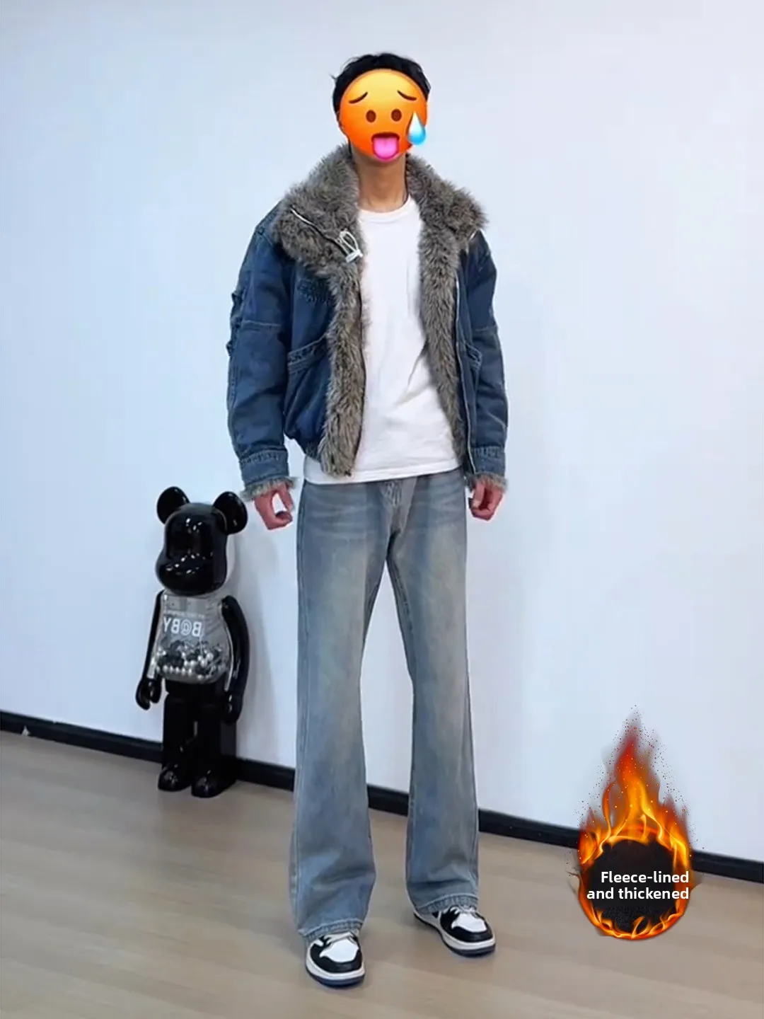 

Мужские зимние джинсы-клеш синие в стиле ретро, прямые, облегающие, в американском уличном стиле, со средней посадкой, на молнии