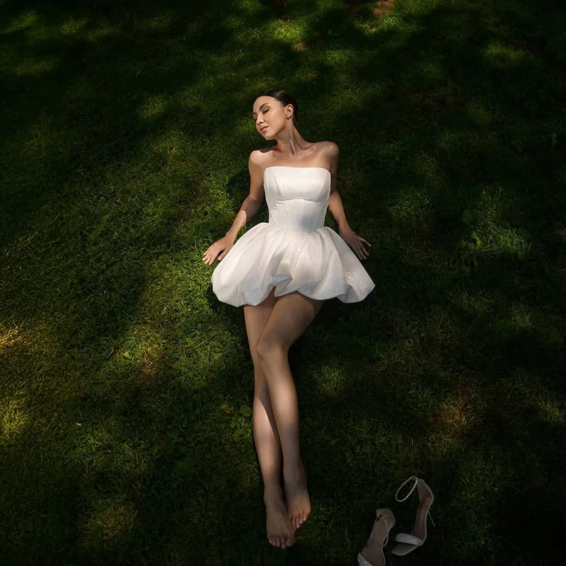 Eightree 2026 Mini vestidos de novia para mujer, vestido de novia blanco sin tirantes con purpurina, vestido de novia bohemio para playa, vestido de fiesta nupcial personalizado