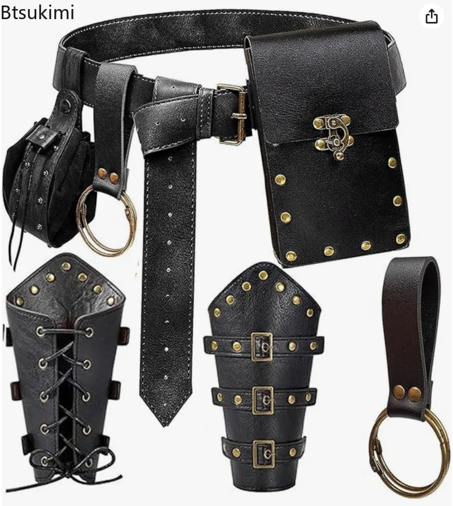 

Cosplay Costume Accessory Vintage Medieval Belt Renaissance Waist Bags Viking Knight Wristband Halloween Role-playing Props Sets