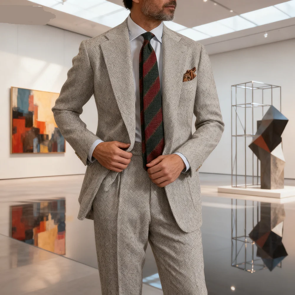 

Классический мужской костюм-тройка с дизайном рыбьей чешуи, пиджаком, жилетом и шерстяными брюками для официальных мероприятий