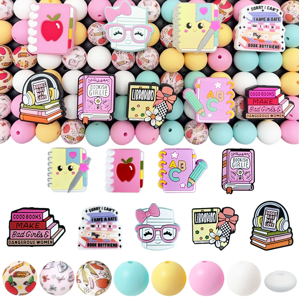 25/68PCS learning book series silicone bead set, perfect for DIY handmade crafts such as keychains, necklaces, bracelets, etc